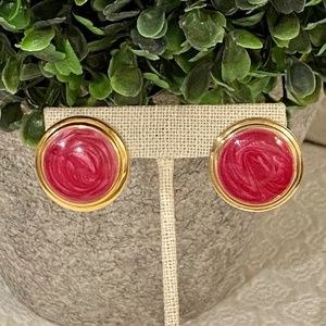 N18-Vintage Pink & Gold Marbled Button Earrings